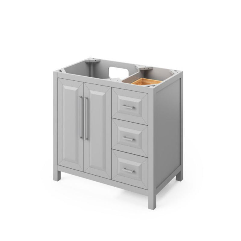 Jeffrey Alexander 36" Gray Cade Vanity Left Offset Rectangle Bowl with Calacatta Vienna Quartz Vanity Top