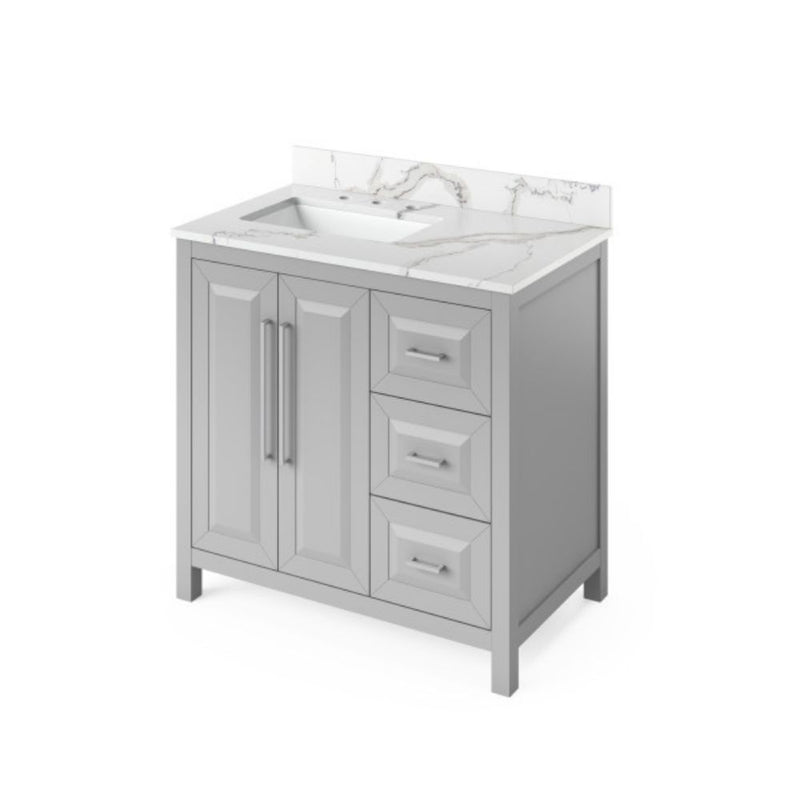 Jeffrey Alexander 36" Gray Cade Vanity Left Offset Rectangle Bowl with Calacatta Vienna Quartz Vanity Top