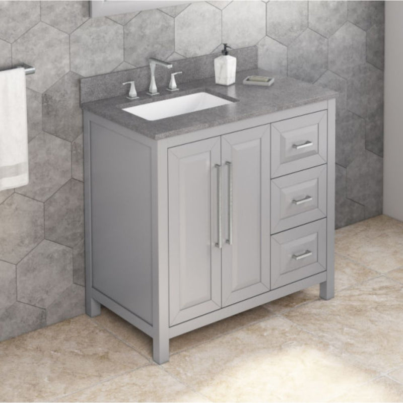 Jeffrey Alexander 36" Gray Cade Vanity Left Offset Rectangle Bowl with Steel Gray Cultured Marble Vanity Top