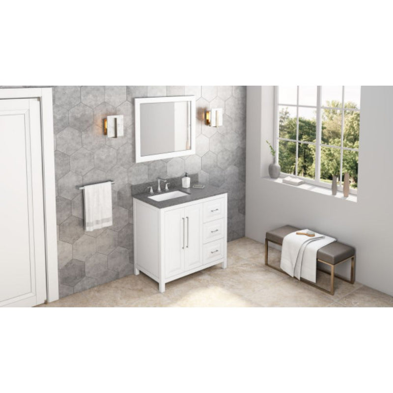 Jeffrey Alexander 36" White Cade Vanity Left Offset Rectangle Bowl with Boulder Vanity Cultured Marble Vanity Top