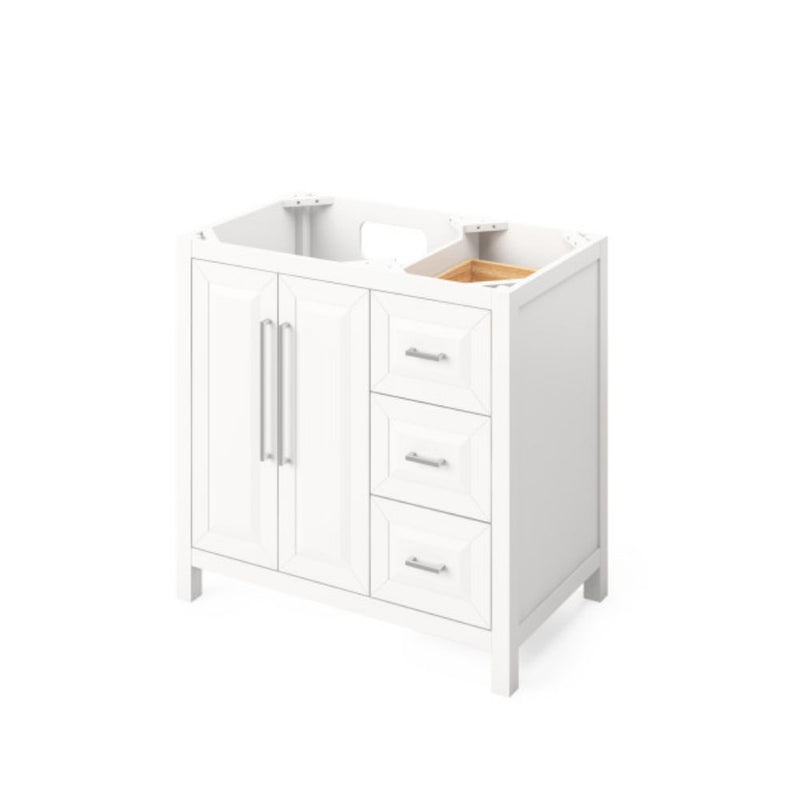 Jeffrey Alexander 36" White Cade Vanity Left Offset Rectangle Bowl with Calacatta Vienna Quartz Vanity Top