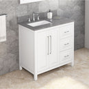 Jeffrey Alexander 36" White Cade Vanity Left Offset Rectangle Bowl with Steel Gray Cultured Marble Vanity Top