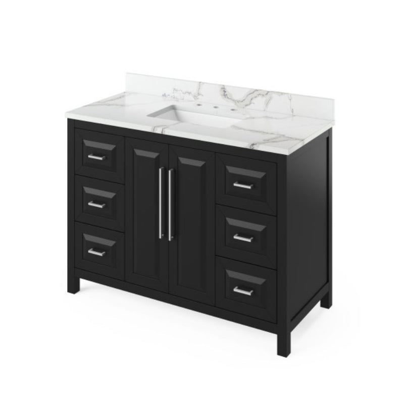 Jeffrey Alexander 48" Black Cade Vanity Rectangle Bowl with Calacatta Vienna Quartz Vanity Top