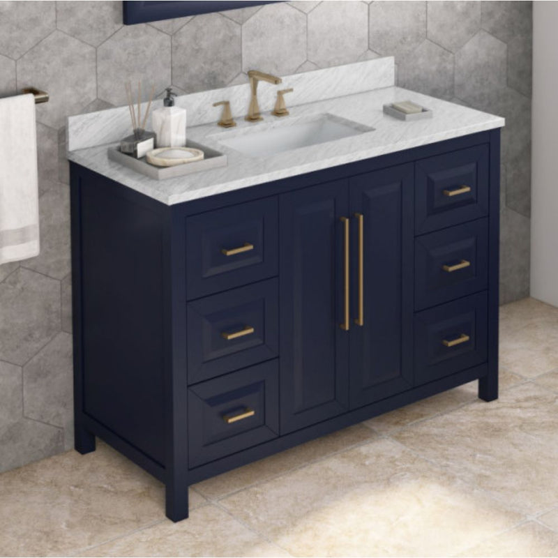 Jeffrey Alexander 48" Hale Blue Cade Vanity Rectangle Bowl with White Carrara Marble Vanity Top