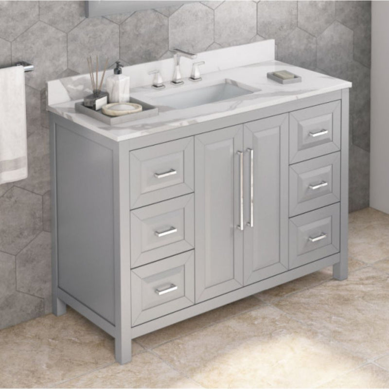 Jeffrey Alexander 48" Gray Cade Vanity Rectangle Bowl with Calacatta Vienna Quartz Vanity Top