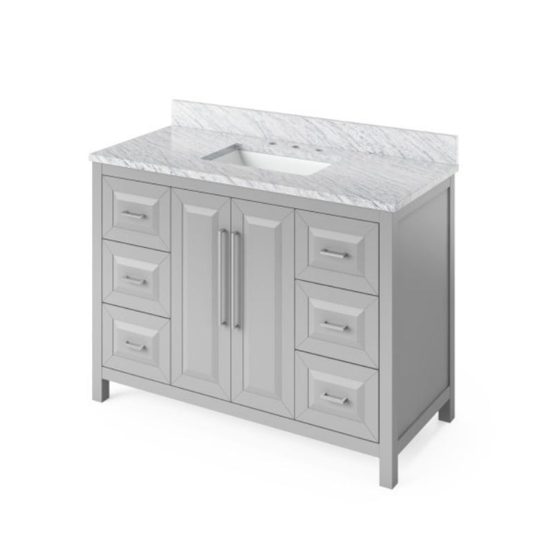 Jeffrey Alexander 48" Gray Cade Vanity Rectangle Bowl with White Carrara Marble Vanity Top