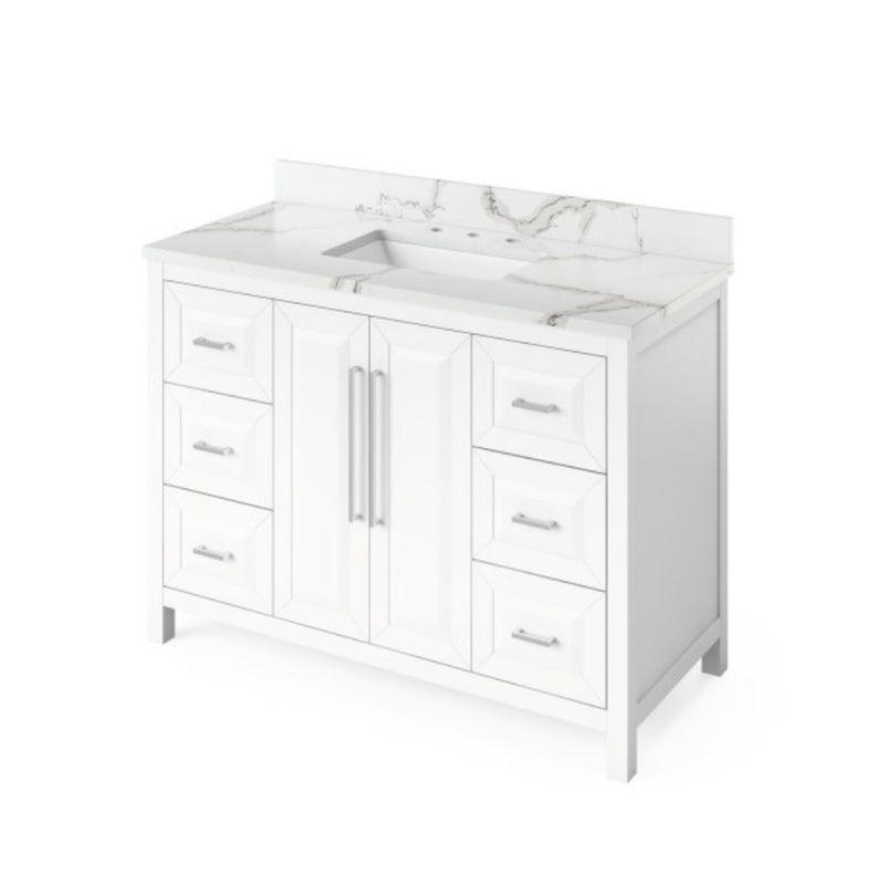 Jeffrey Alexander 48" White Cade Vanity Rectangle Bowl with Calacatta Vienna Quartz Vanity Top