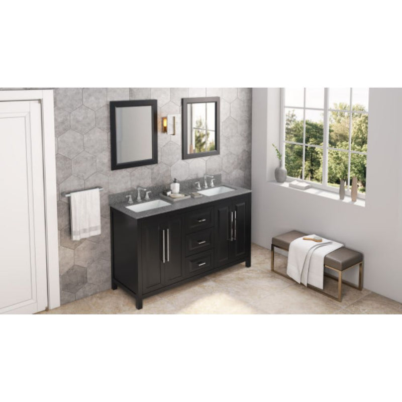 Jeffrey Alexander 60" Black Cade Vanity Double Rectangle Bowl with Boulder Cultured Marble Vanity Top