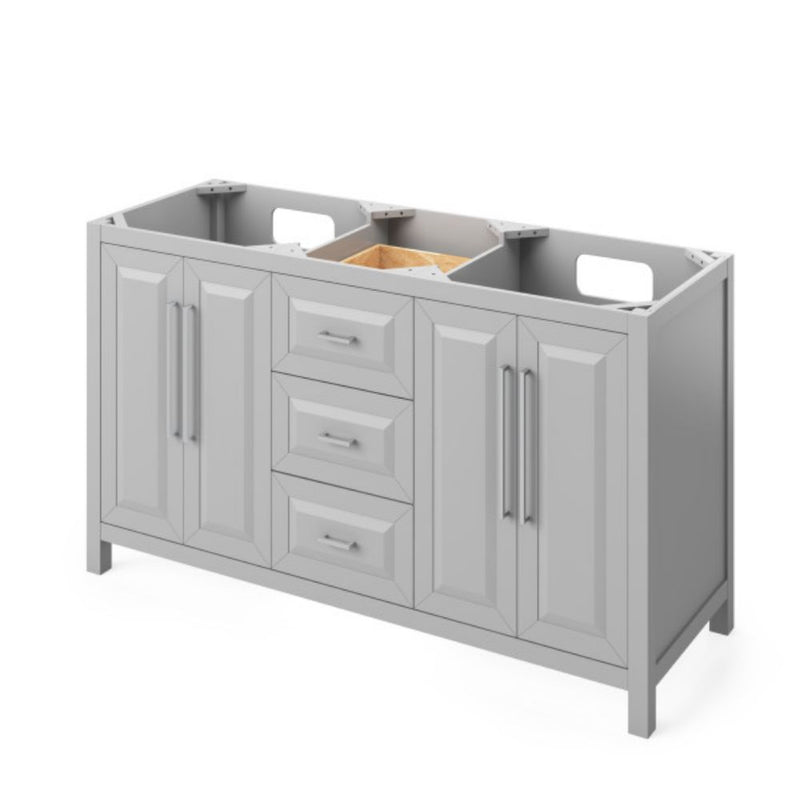 Jeffrey Alexander 60" Gray Cade Vanity Double Rectangle Bowl with Calacatta Vienna Quartz Vanity Top