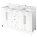 Jeffrey Alexander 60" White Cade Vanity Double Bowl Calacatta Vienna Quartz Vanity Top Undermount Rectangle Bowl VKITCAD60WHCQR