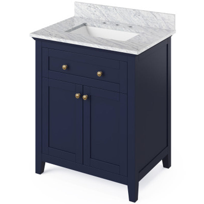 Jeffrey Alexander 30" Hale Blue Chatham with White Carrara Marble Vanity Top Rectangle Bowl