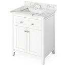 Jeffrey Alexander 30" White Chatham with Calacatta Vienna Quartz Vanity Top Rectangle Bowl