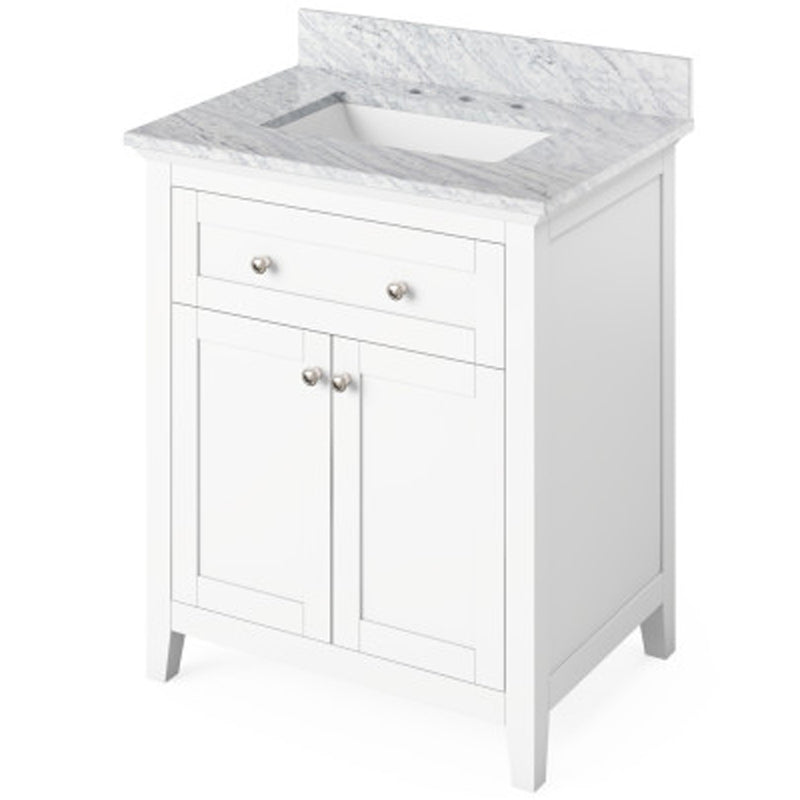 Jeffrey Alexander 30" White Chatham with White Carrara Marble Vanity Top Rectangle Bowl