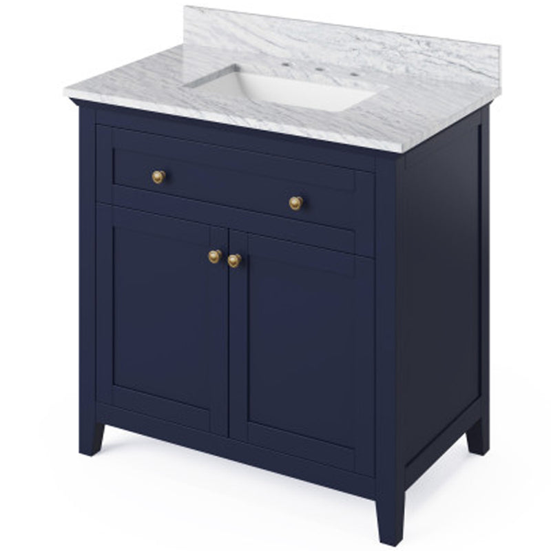 Jeffrey Alexander 36" Hale Blue Chatham with White Carrara Marble Vanity Top Rectangle Bowl