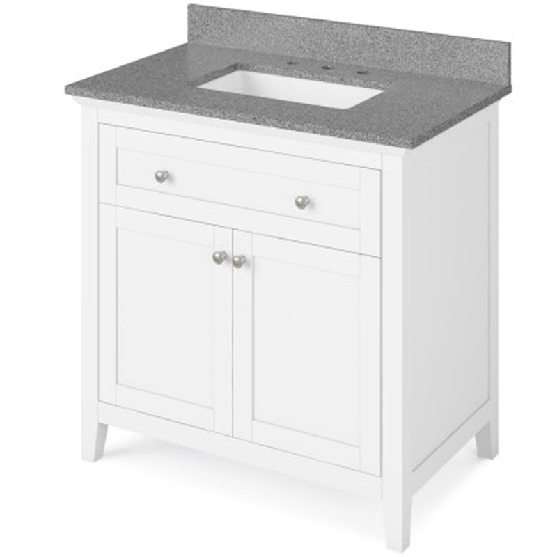 Jeffrey Alexander 36" White Chatham with Steel Gray Cultured Marble Vanity Top Rectangle Bowl