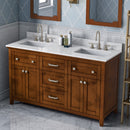 Jeffrey Alexander 60" Chocolate Chatham Double Bowl with White Carrara Marble Vanity Top