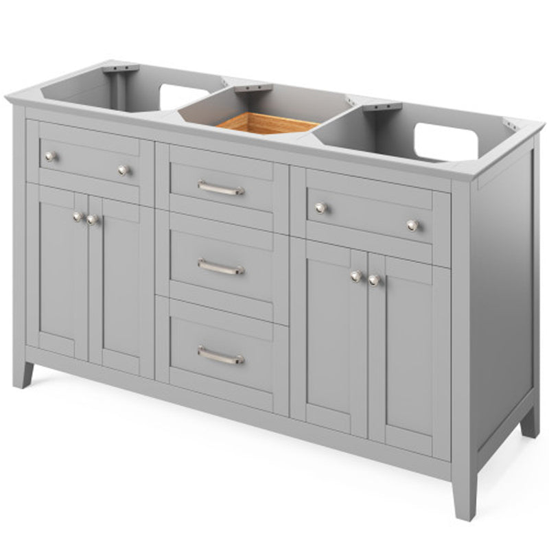 Jeffrey Alexander 60" Gray Chatham Double Bowl with Steel Gray Cultured Marble Vanity Top