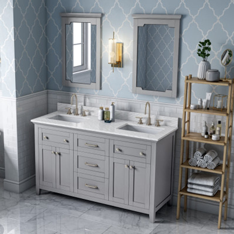 Jeffrey Alexander 60" Gray Chatham Double Bowl with White Carrara Marble Vanity Top