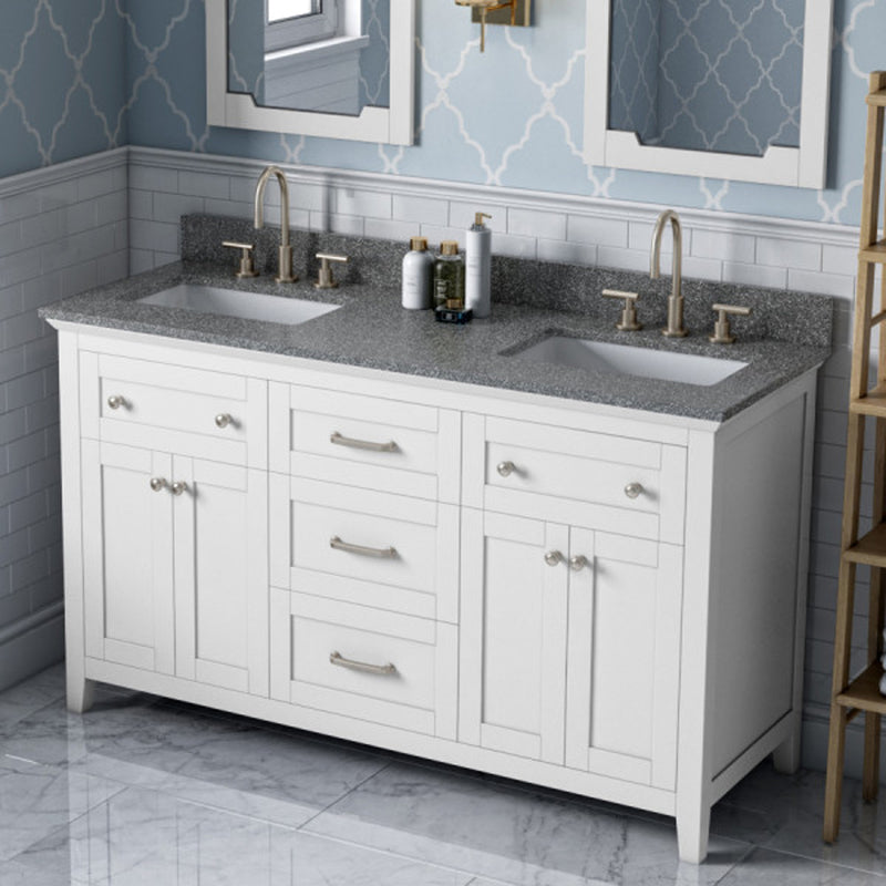 Jeffrey Alexander 60" White Chatham Double Bowl with Boulder Cultured Marble Vanity Top Two