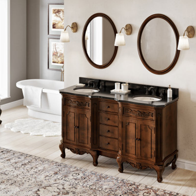 Jeffrey Alexander 60" Nutmeg Clairemont Vanity Double Bowl Clairemont-Only Black Granite Vanity Top Two Undermount Oval Bowls VKITCLA60NUBGO