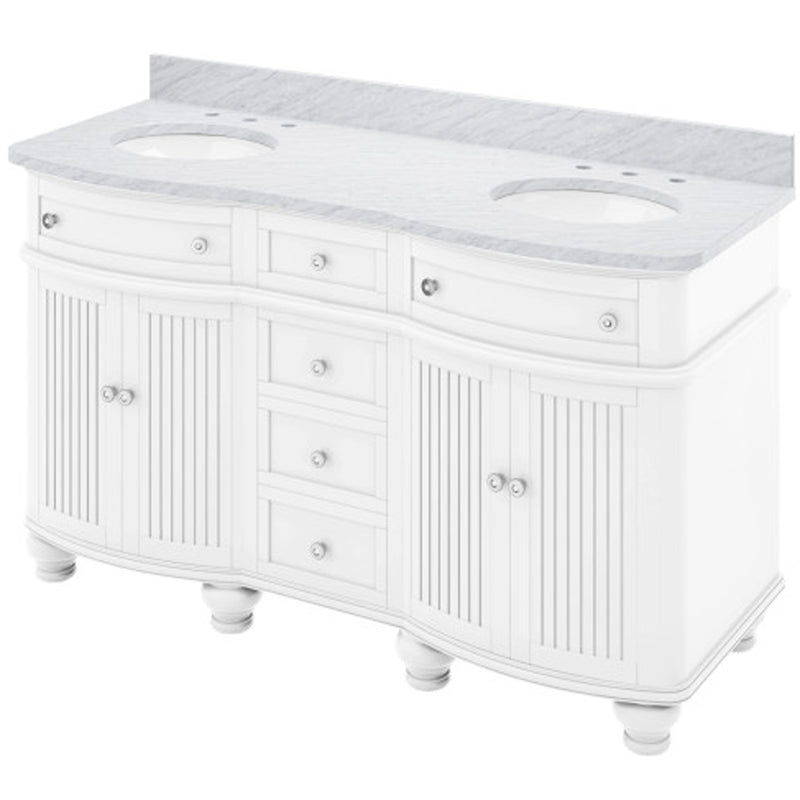 Jeffrey Alexander 60" White Compton Vanity Double Bowl Compton-Only White Carrara Marble Vanity Top Two Undermount Oval Bowls VKITCOM60WHWCO