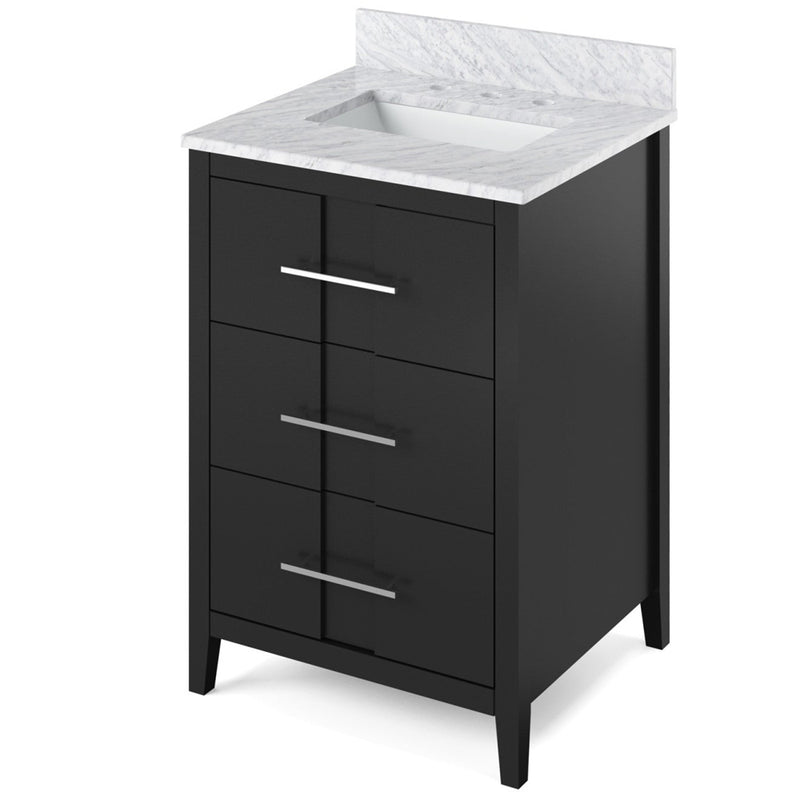 Jeffrey Alexander 24" Black Katara with White Carrara Marble Vanity Top