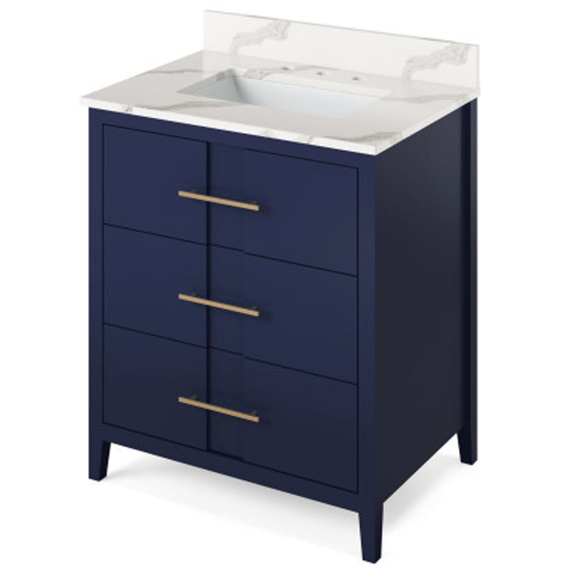 Jeffrey Alexander 30" Hale Blue Katara with Calacatta Vienna Quartz Vanity Top Rectangle Bowl