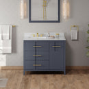 Jeffrey Alexander 42" Blue Steel Katara left offset with White Carrara Marble Vanity Top