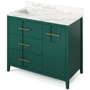 Jeffrey Alexander 42" Forest Green Katara left offset with Calacatta Vienna Quartz Vanity Top