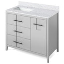 Jeffrey Alexander 42" Grey Katara left offset with White Carrara Marble Vanity Top Rectangle Bowl