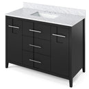 Jeffrey Alexander 48" Black Katara with White Carrara Marble Vanity Top rectangle bowl