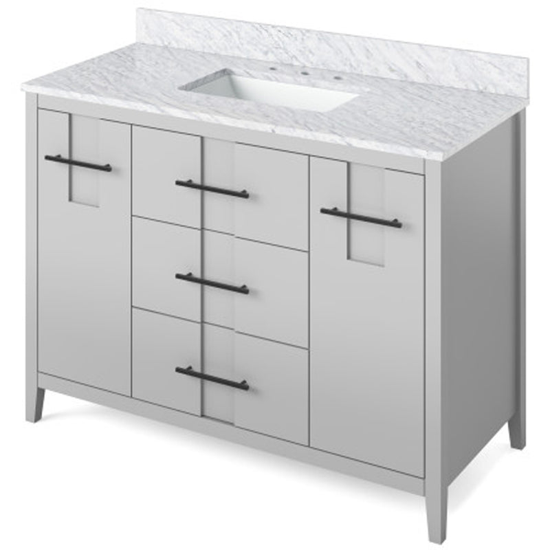 Jeffrey Alexander 48" Grey Katara with White Carrara Marble Vanity Top Rectangle bowl