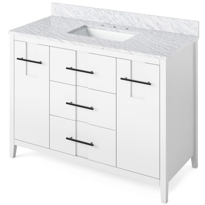 Jeffrey Alexander 48" White Katara with White Carrara Marble Vanity Top rectangle bowl