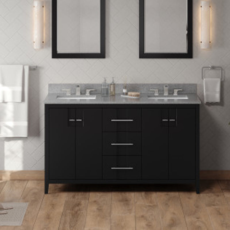 Jeffrey Alexander 60" Black Katara Double bowl with Steel Grey Cultured Marble Vanity Top