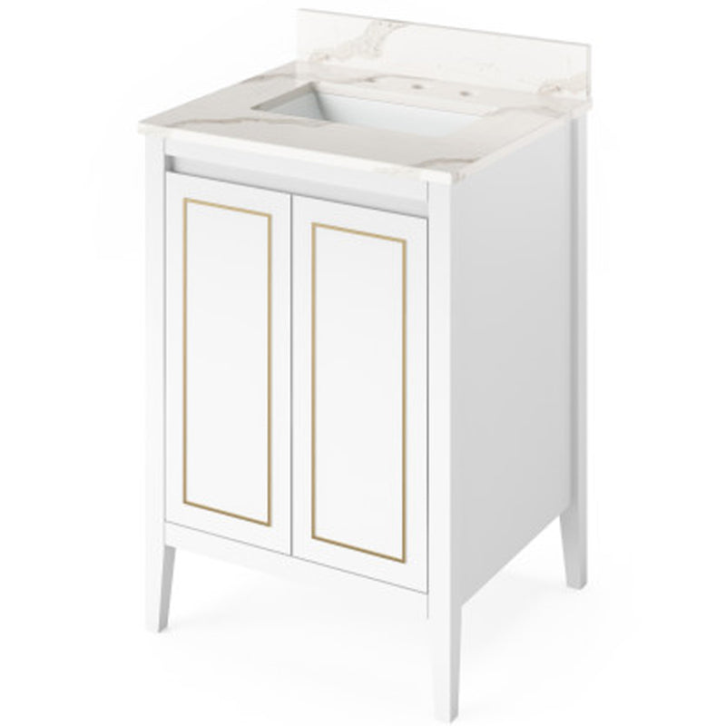 Jeffrey Alexander 24" White Percival with Calacatta Vienna Quartz Vanity Top Rectangle Bowl