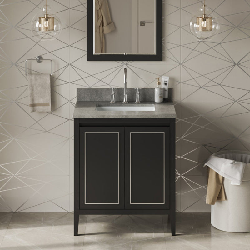 Jeffrey Alexander 30" Black Percival with Steel Grey Cultured Marble Vanity Top