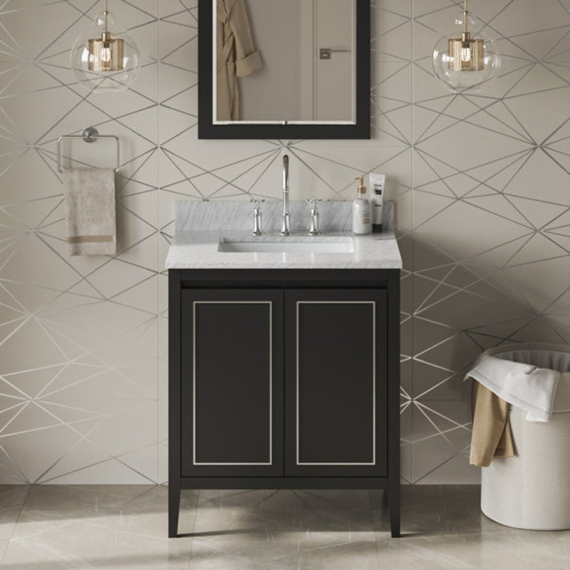 Jeffrey Alexander 30" Black Percival with White Carrara Marble Vanity Top