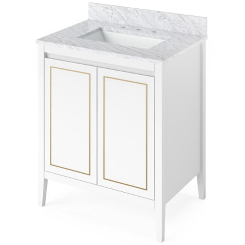 Jeffrey Alexander 30" White Percival with White Carrara Marble Vanity Top