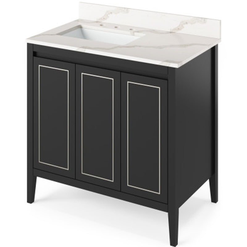 Jeffrey Alexander 36" Black Percival left offset with Calacatta Vienna Quartz Vanity Top