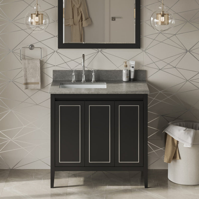 Jeffrey Alexander 36" Black Percival left offset with Steel Grey Cultured Marble Vanity Top