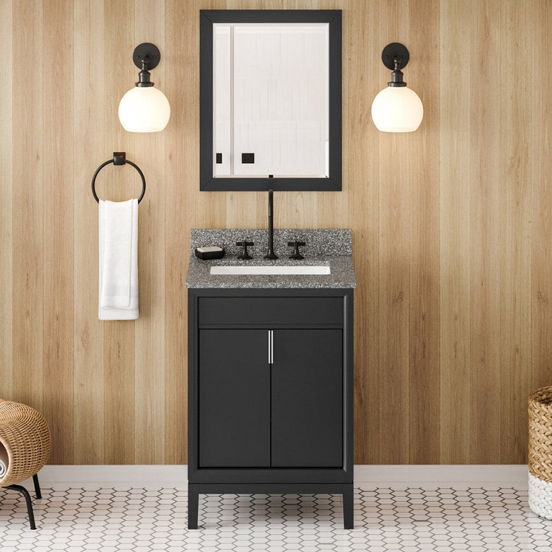 Jeffrey Alexander 24" Black Theodora with Boulder Cultured Marble Vanity Top