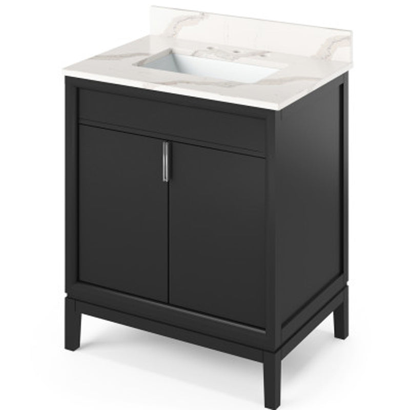 Jeffrey Alexander 30" Black Theodora with Calacatta Vienna Quartz Vanity Top