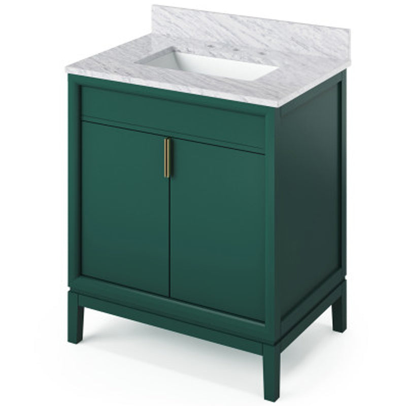 Jeffrey Alexander 30" Forest Green Theodora with White Carrara Marble Vanity Top