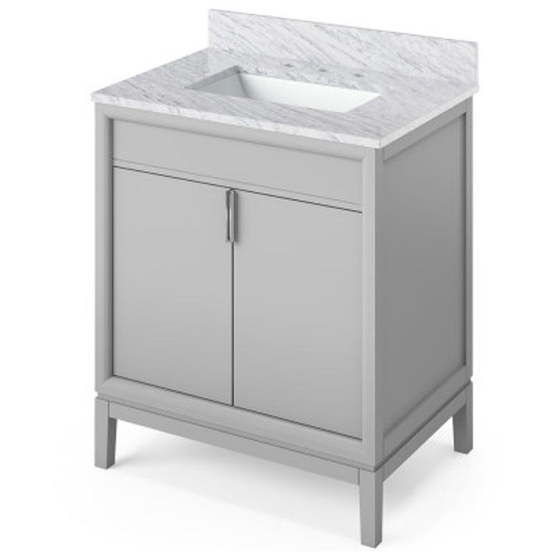 Jeffrey Alexander 30" Grey Theodora with White Carrara Marble Vanity Top Rectangle Bowl