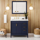 Jeffrey Alexander 36" Hale Blue Theodora left offset with Calacatta Vienna Quartz Vanity Top Rectangle Bowl