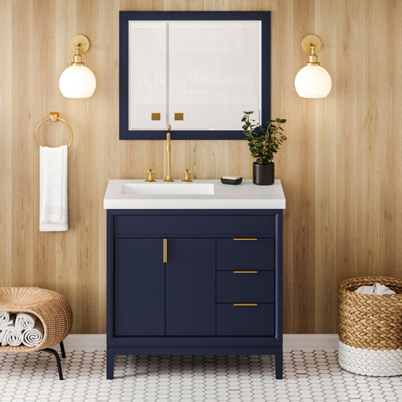 Jeffrey Alexander 36" Hale Blue Theodora left offset with Lavante Cultured Marble Vessel Vanity Top