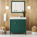 Jeffrey Alexander 36" Forest Green Theodora left offset with Lavante Cultured Marble Vessel Vanity Top