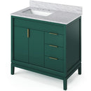 Jeffrey Alexander 36" Forest Green Theodora left offset with White Carrara Marble Vanity Top