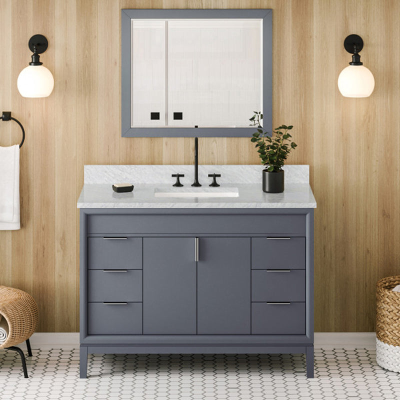 Jeffrey Alexander 48" Blue Steel Theodora and White Carrara Marble Vanity Top