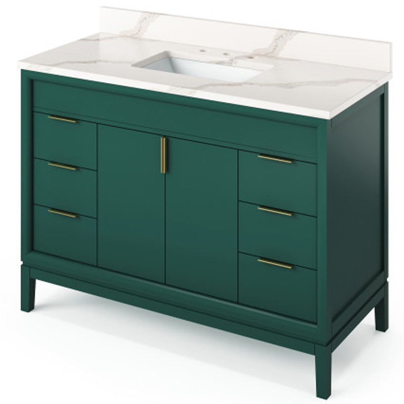 Jeffrey Alexander 48" Forest Green Theodora with Calacatta Vienna Quartz Vanity Top Rectangle Bowl